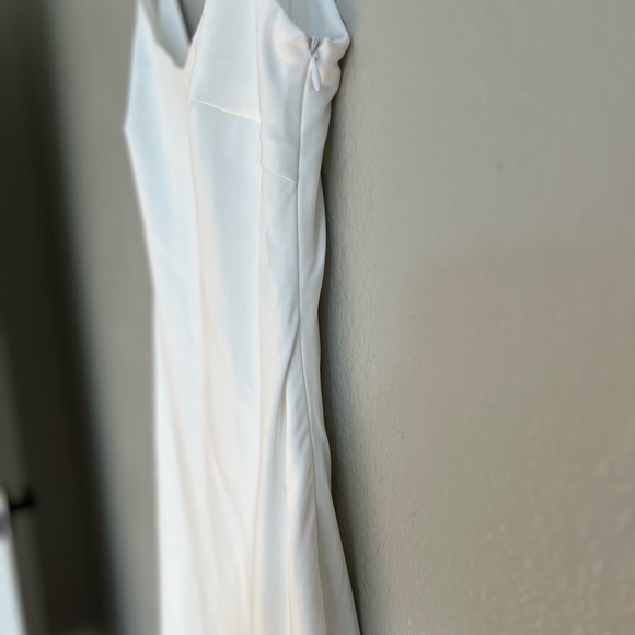 LStrictly Romance White Satin Asymmetrical Tiered Midi Dress - Picture 5 of 8